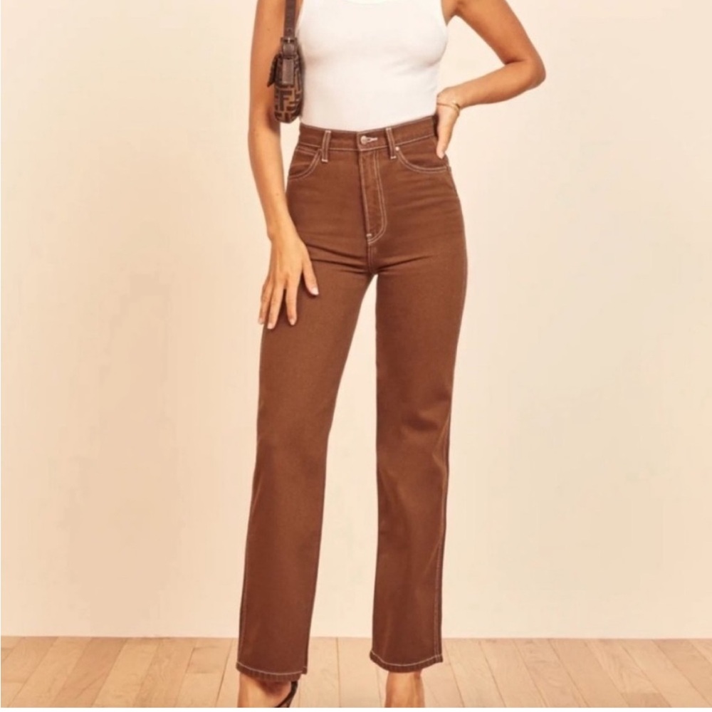 Reformation Cowboy High Rise Straight Jeans in Chocolate